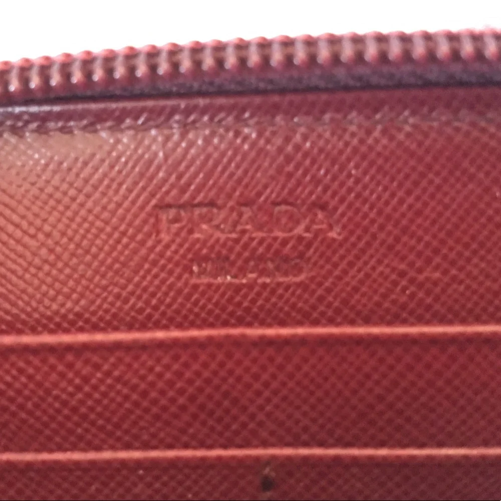 Prada Red Zip-Around Wallet with Gold Logo